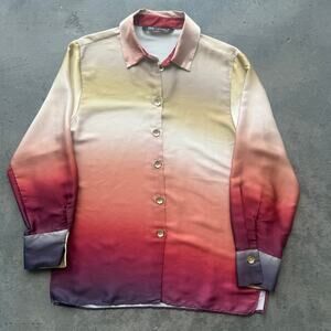 Vintage Y2k Zara Sunset Satin Button Down Longsleeve Women's Blouse Small